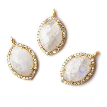 19x14mm Vermeil CZ Bezel Rainbow Moonstone Marquise Pendant 1 piece