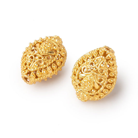 19x15mm 22kt Gold Plated Copper Filigree Pear Beads Set of 2 pieces