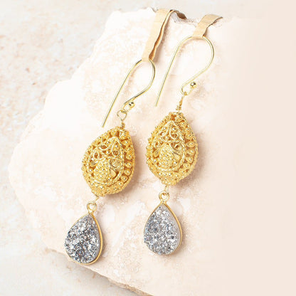 19x15mm 22kt Gold Plated Copper Filigree Pear Beads Set of 2 pieces