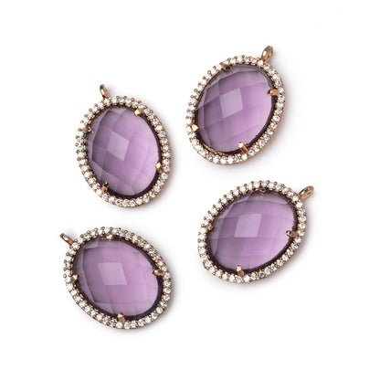 19x15mm Antiqued Rose Gold CZ Bezel Purple Hydro Quartz Oval Pendant 1 Focal