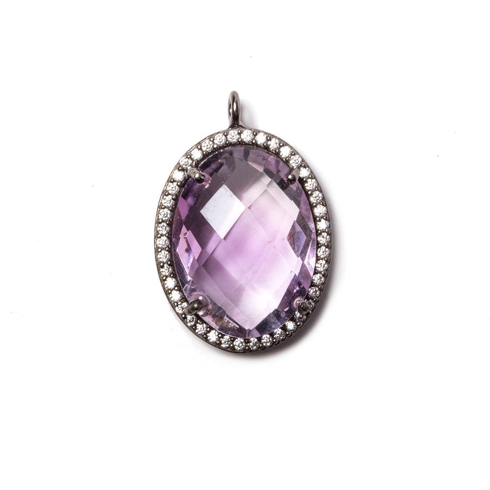 19x15mm Black Gold CZ Bezel Pink Amethyst Faceted Oval Pendant 1 piece