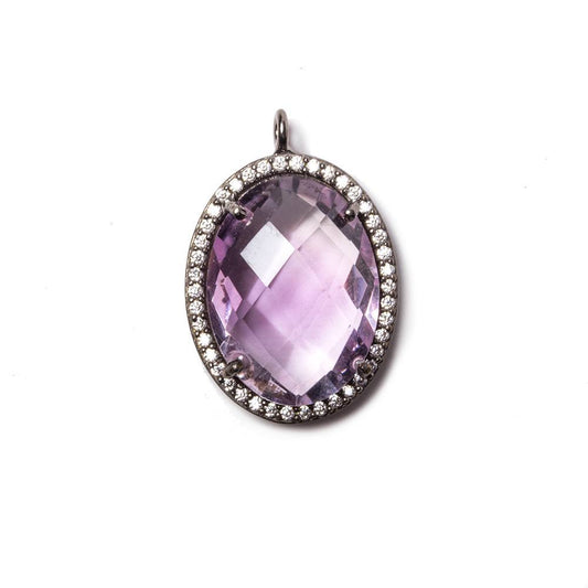 19x15mm Black Gold CZ Bezel Pink Amethyst Faceted Oval Pendant 1 piece