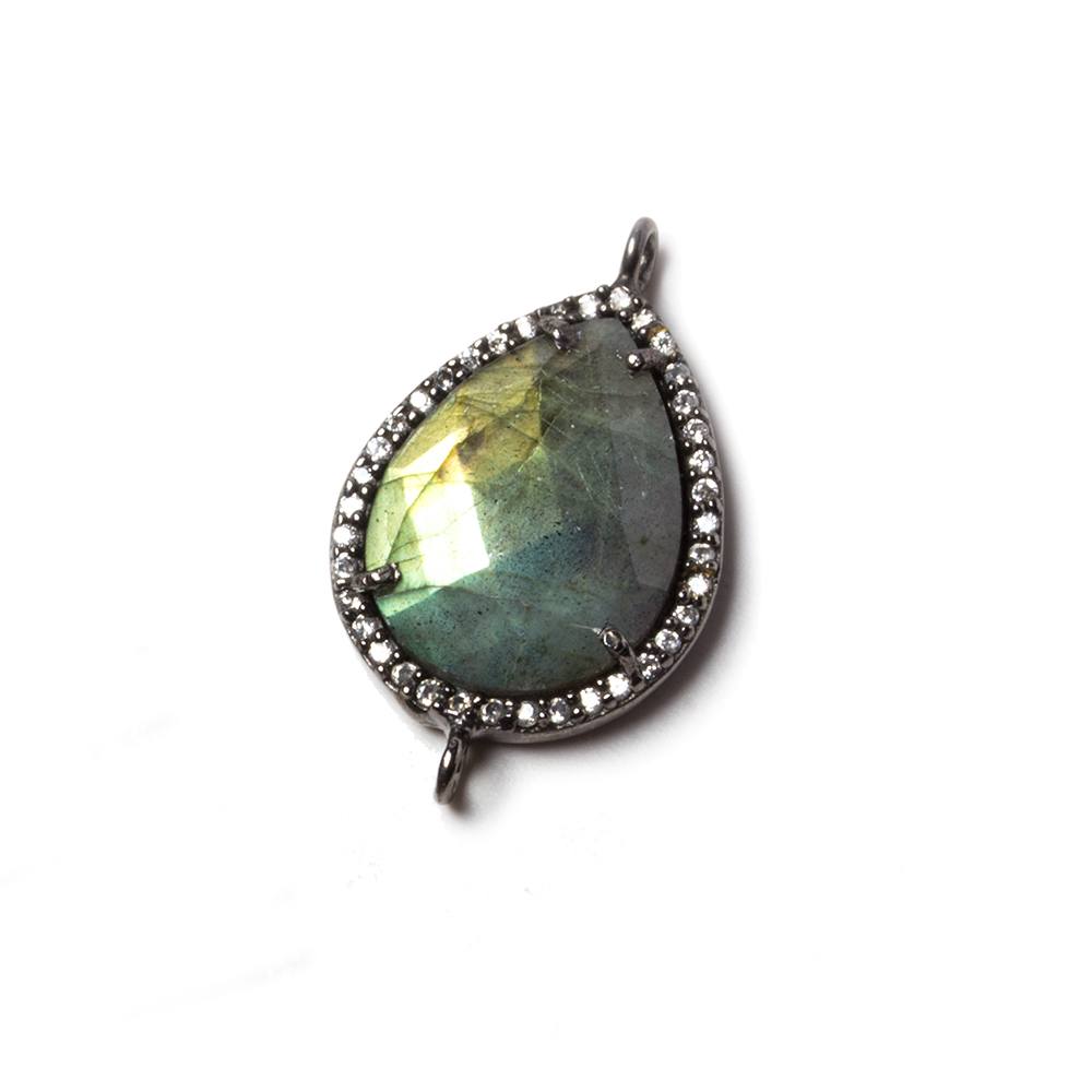 19x15mm Black Gold Bezeled CZ & Labradorite Pear East West Connector 1 pc