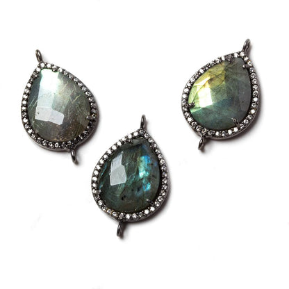 19x15mm Black Gold Bezeled CZ & Labradorite Pear East West Connector 1 pc
