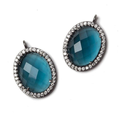 19x15mm Black Gold Bezeled CZ & London Blue Quartz Oval Pendant 1 pc