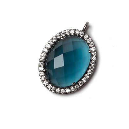 19x15mm Black Gold Bezeled CZ & London Blue Quartz Oval Pendant 1 pc