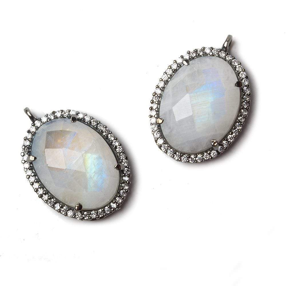 19x15mm Black Gold Bezeled CZ & Rainbow Moonstone Oval Pendant 1 pc