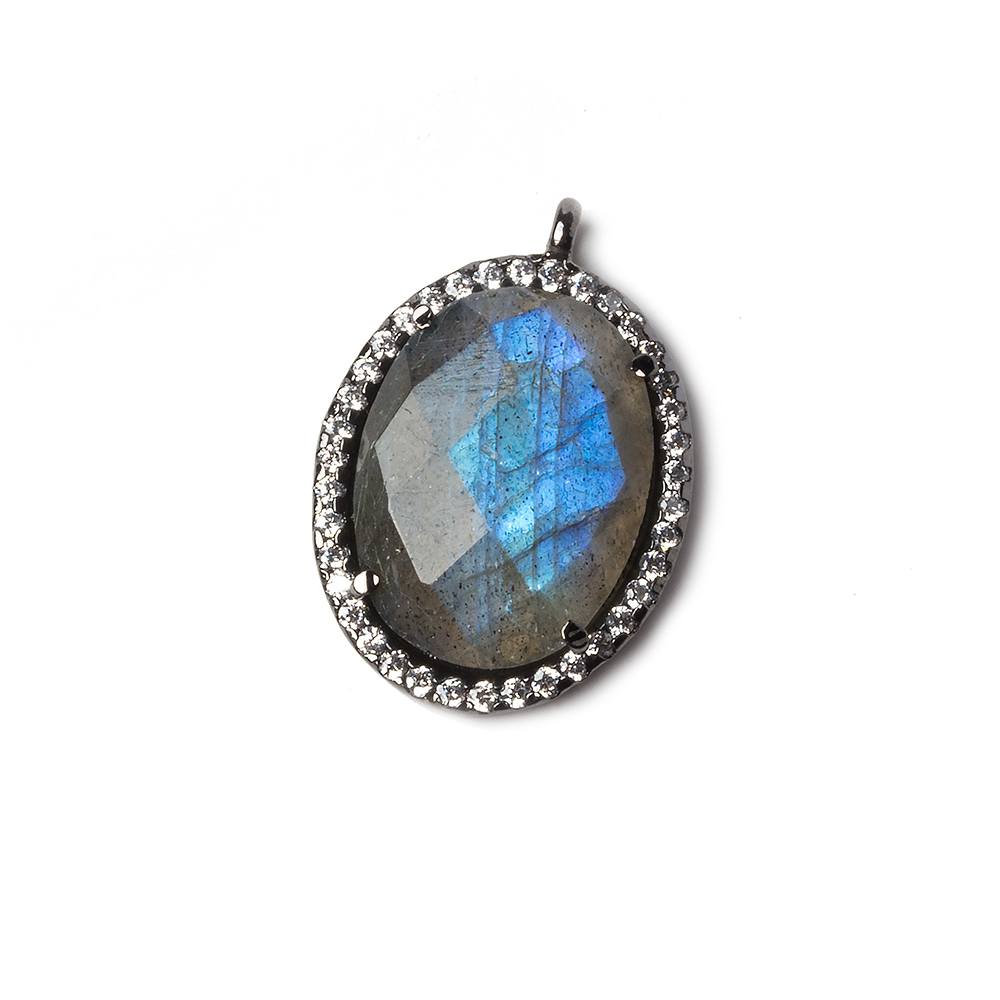 19x15mm Black Gold Bezeled White CZ and Labradorite Oval Pendant 1 piece