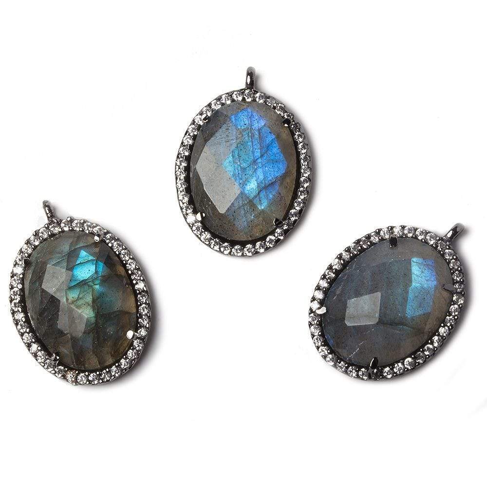 19x15mm Black Gold Bezeled White CZ and Labradorite Oval Pendant 1 piece