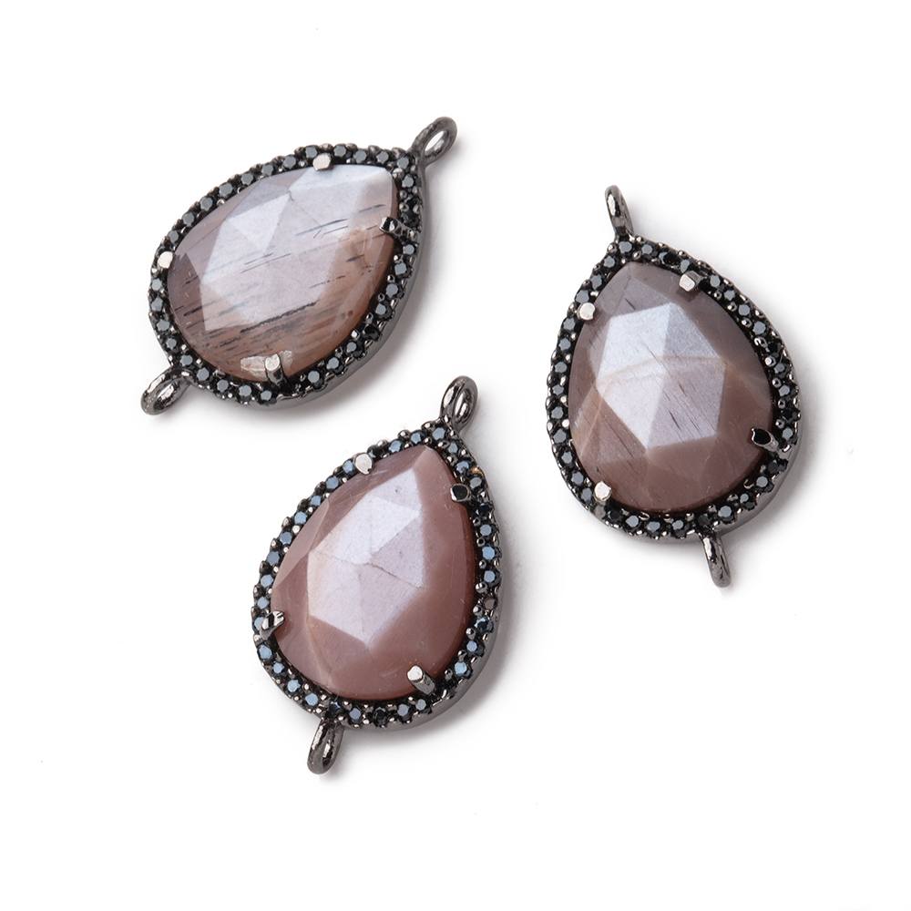 19x15mm Black Gold & Black CZ Bezel Chocolate Moonstone Pear 1 Focal Bead