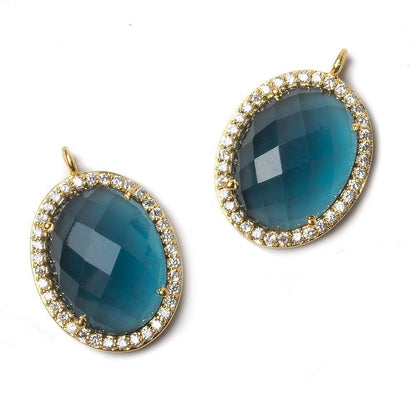 19x15mm Vermeil Bezeled CZ & London Blue Quartz Oval Pendant 1 pc