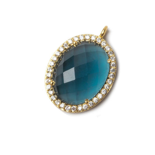 19x15mm Vermeil Bezeled CZ & London Blue Quartz Oval Pendant 1 pc