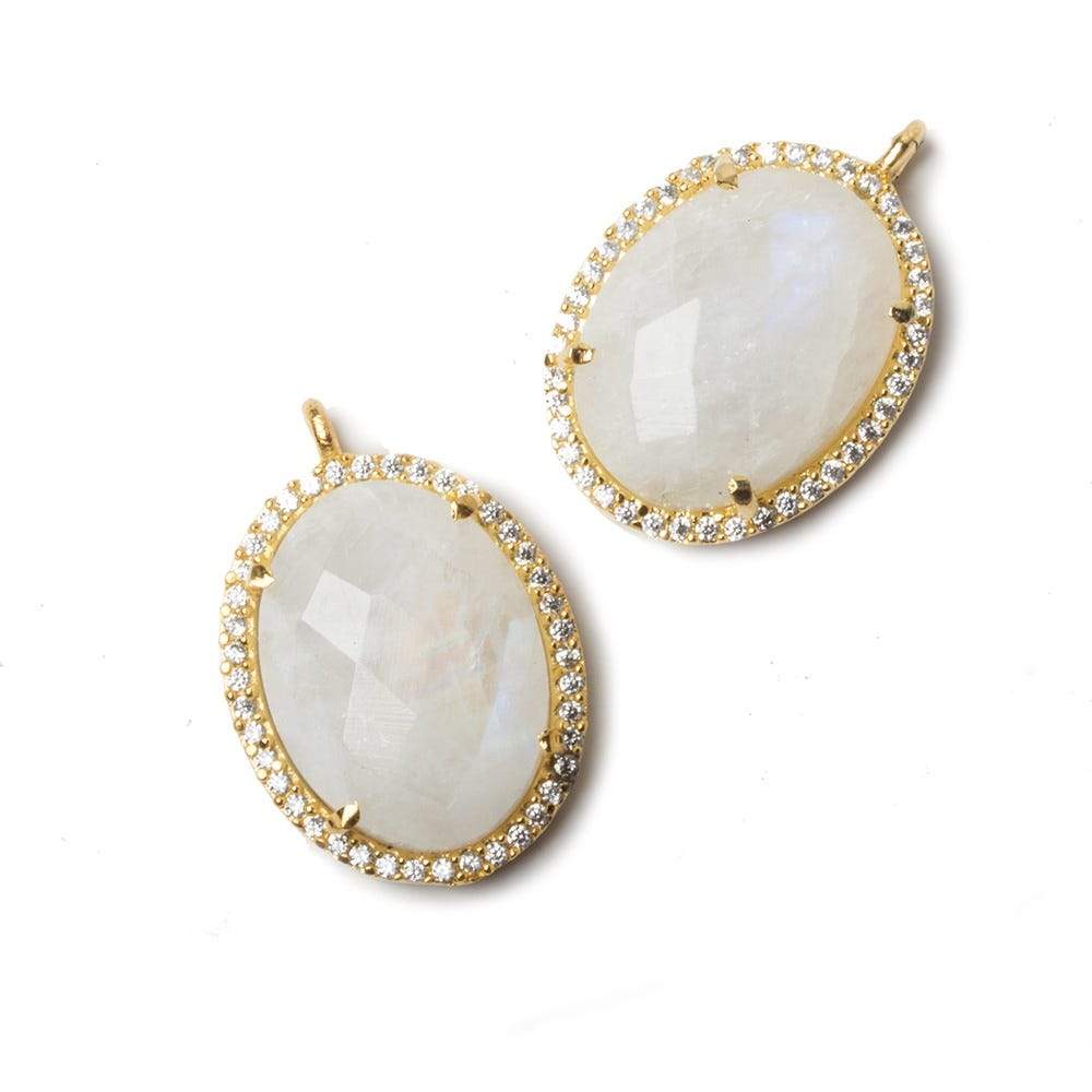 19x15mm Vermeil Bezeled CZ & Rainbow Moonstone Oval Pendant 1 pc