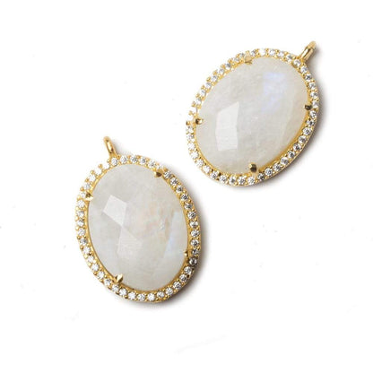 19x15mm Vermeil Bezeled CZ & Rainbow Moonstone Oval Pendant 1 pc