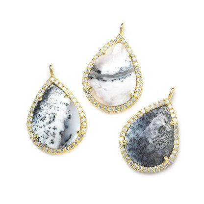 19x15mm Vermeil Bezeled White CZ and Dendritic Opal Pear Pendant 1 piece