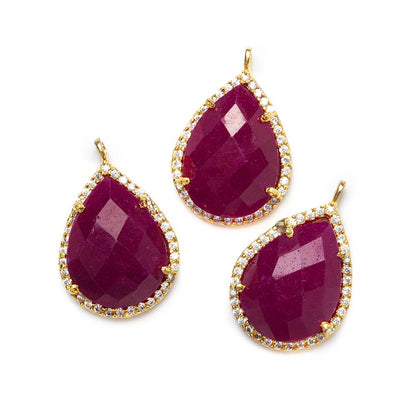 19x15mm Vermeil Bezeled White CZ and Red Aventurine Pear Pendant 1 piece