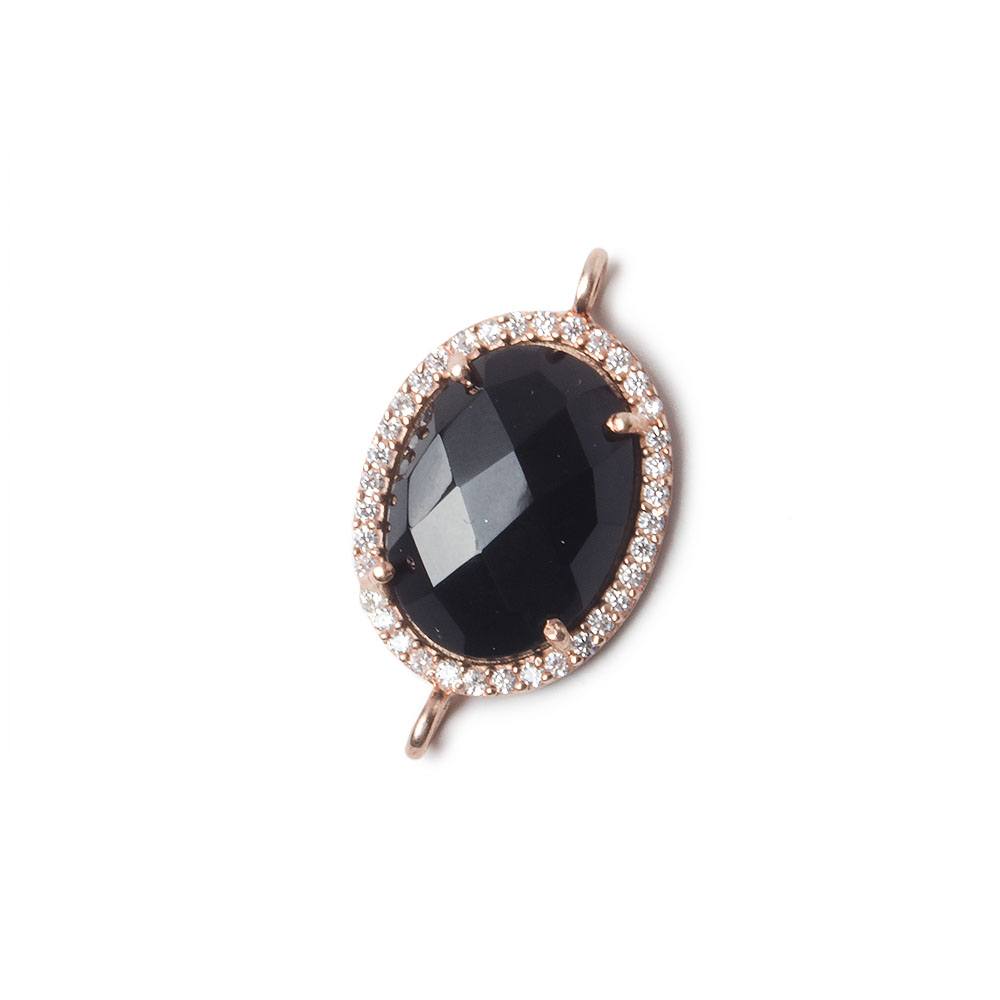19x15mm Rose Gold Bezel White CZ and Black Chalcedony Oval Connector 1 piece