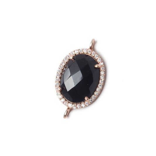 19x15mm Rose Gold Bezel White CZ and Black Chalcedony Oval Connector 1 piece