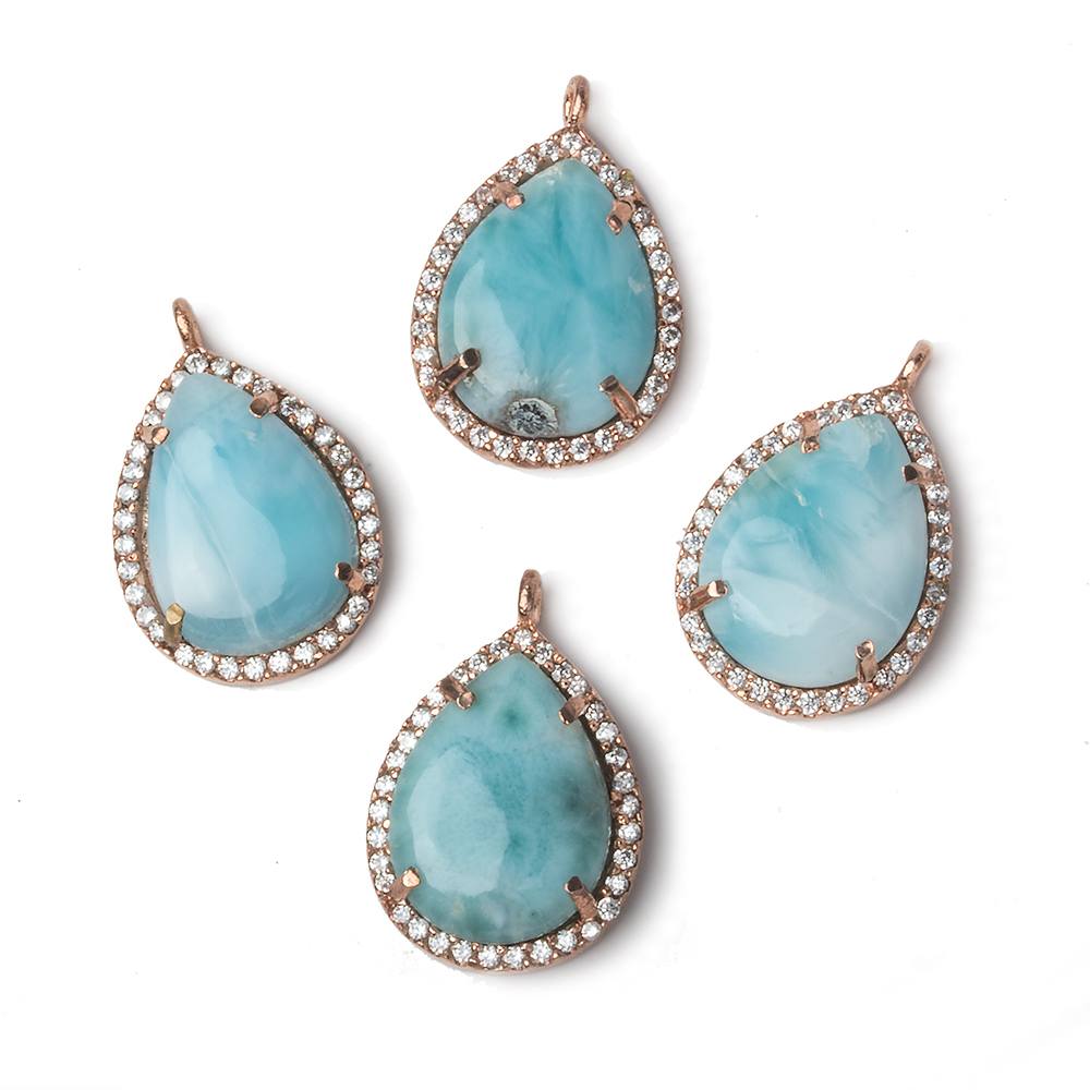 19x15mm Rose Gold Bezel White CZ and Larimar Pear Pendant 1 focal piece