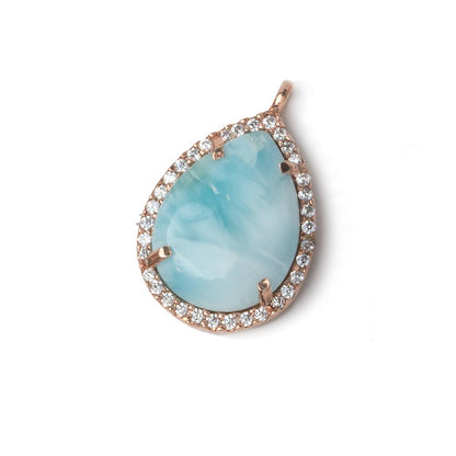 19x15mm Rose Gold Bezel White CZ and Larimar Pear Pendant 1 focal piece