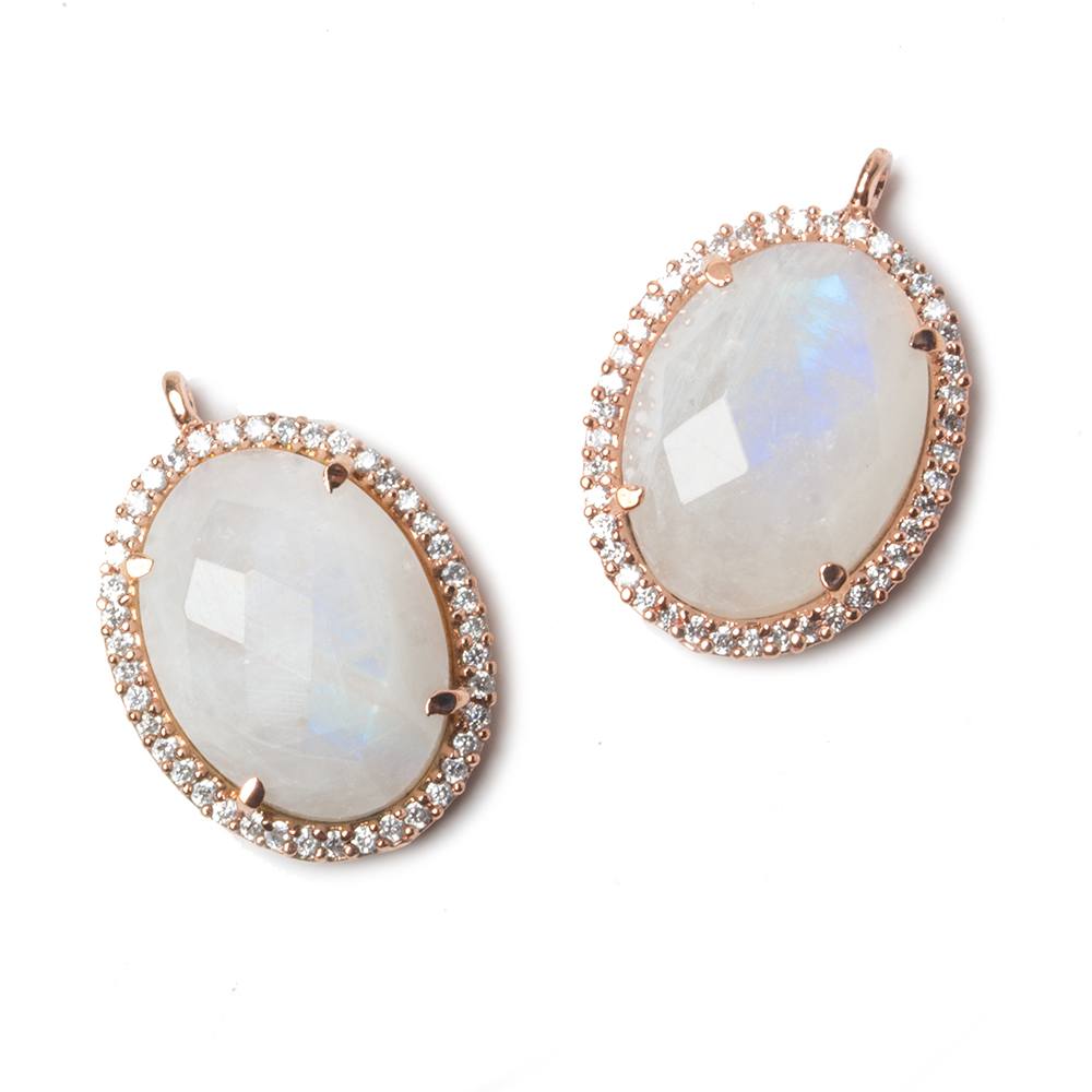 19x15mm Rose Gold Bezeled CZ & Rainbow Moonstone Oval Pendant 1 pc
