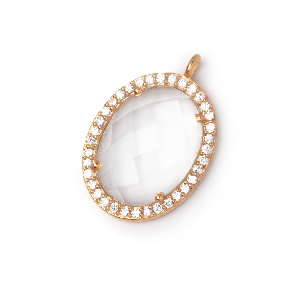 19x15mm Rose Gold CZ Bezel Crystal Quartz Oval Pendant 1 Focal