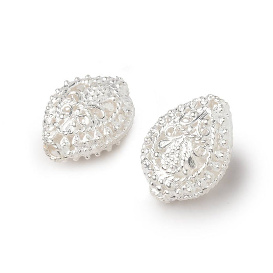 19x15mm Silver Plated Copper Filigree Pear Beads Set of 2 pieces