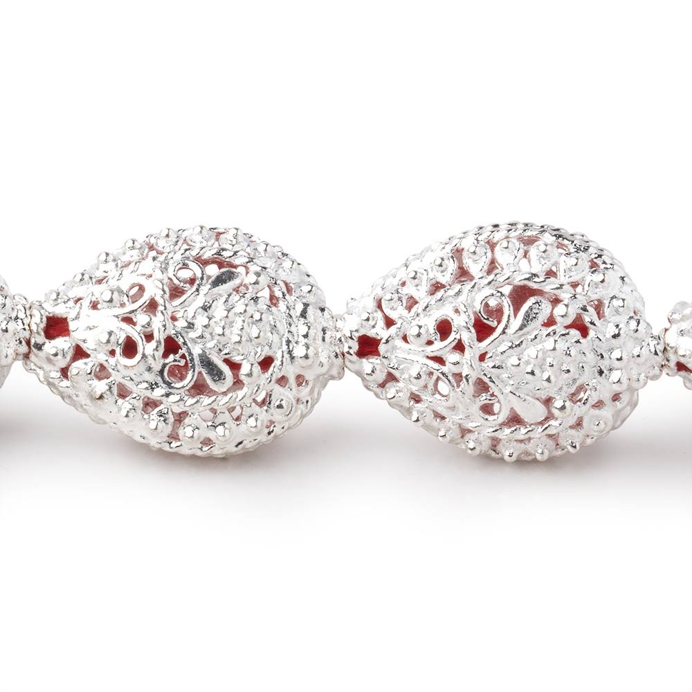 19x15mm Sterling Silver Plated Copper Filigree Pear 8 inch 11 Beads