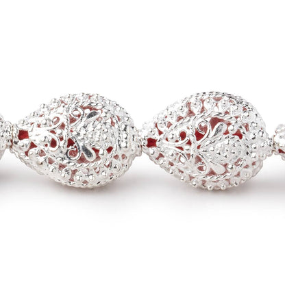 19x15mm Sterling Silver Plated Copper Filigree Pear 8 inch 11 Beads