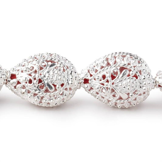 19x15mm Sterling Silver Plated Copper Filigree Pear 8 inch 11 Beads