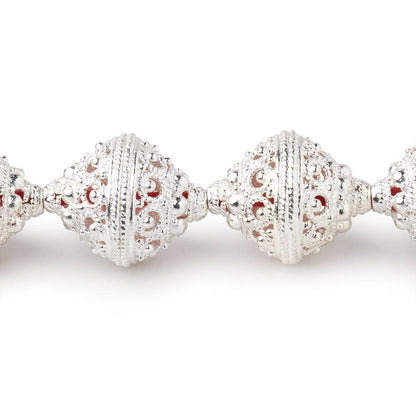 19x15mm Sterling Silver Plated Copper Persian Filigree Bicone 8 inch 11 Beads