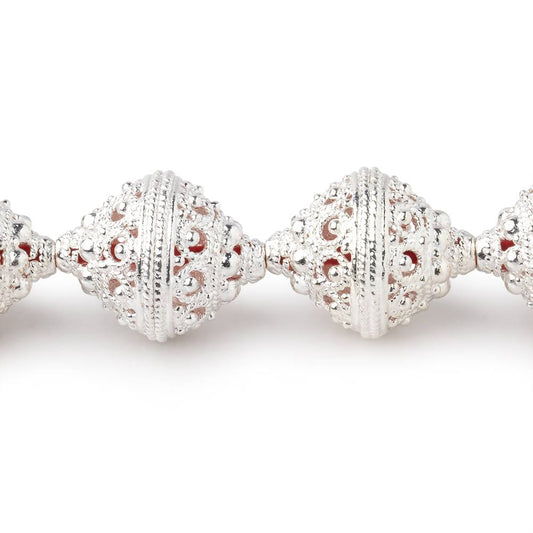 19x15mm Sterling Silver Plated Copper Persian Filigree Bicone 8 inch 11 Beads