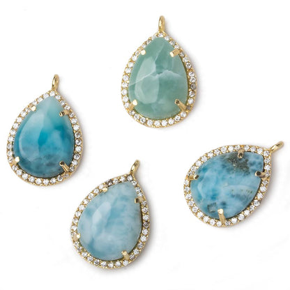 19x15mm Vermeil Bezel White CZ and Larimar Pear Pendant 1 focal piece