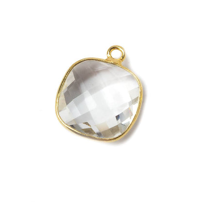 19x15mm Vermeil Bezeled Crystal Quartz faceted square Pendant 1 piece