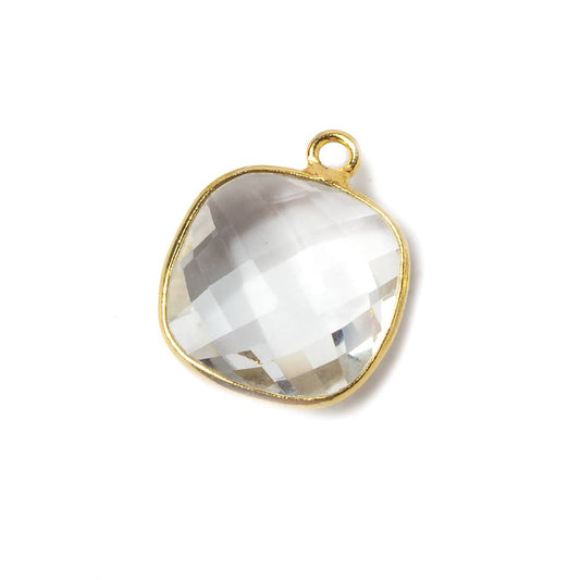 19x15mm Vermeil Bezeled Crystal Quartz faceted square Pendant 1 piece