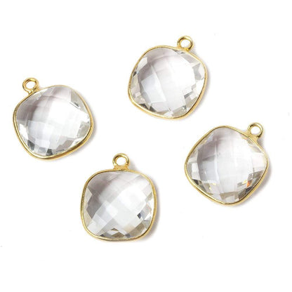 19x15mm Vermeil Bezeled Crystal Quartz faceted square Pendant 1 piece
