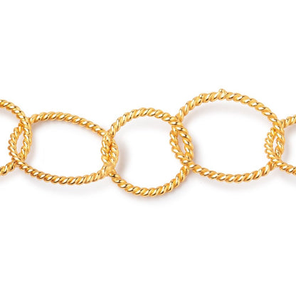 19x16mm & 15mm 22kt Gold Plated Twisted Satin Oval & Round Link Chain