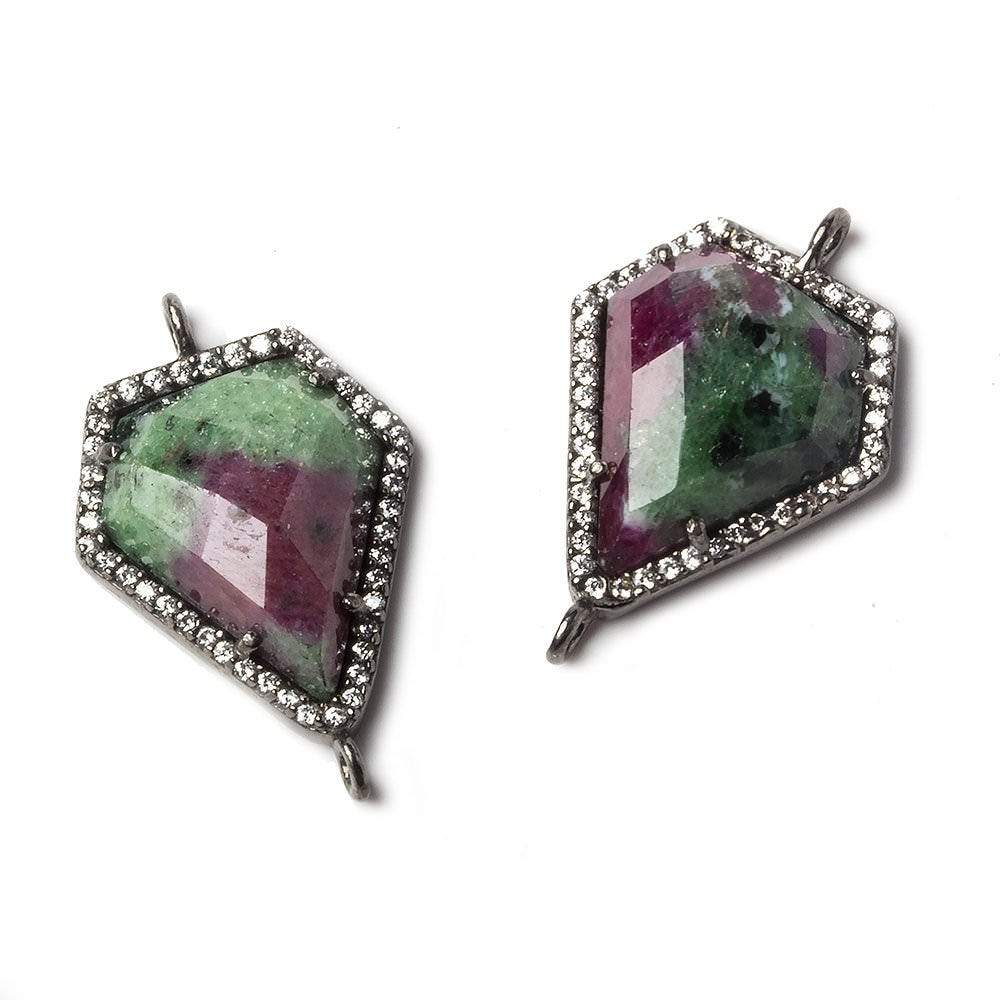 19x16mm Black Gold Bezeled White CZ and Ruby in Zoisite Shield Connector 1 piece