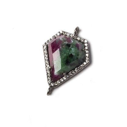 19x16mm Black Gold Bezeled White CZ and Ruby in Zoisite Shield Connector 1 piece