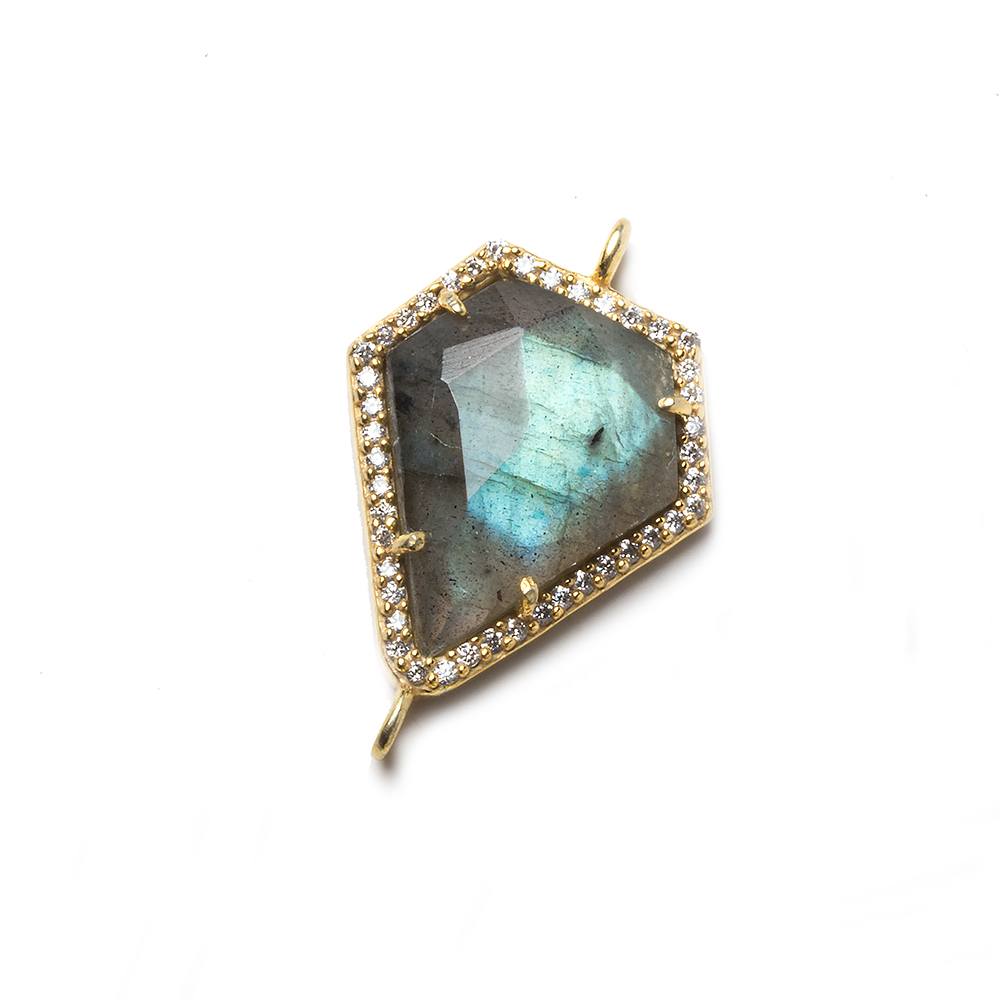 19x16mm Vermeil Bezeled White CZ and Labradorite Shield Connector 1 piece