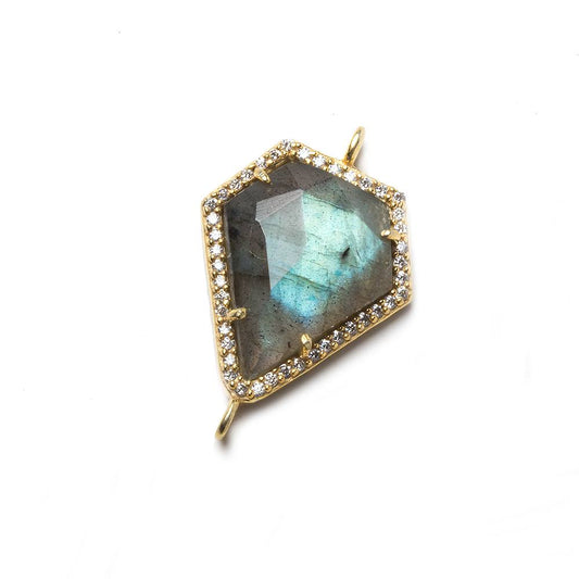 19x16mm Vermeil Bezeled White CZ and Labradorite Shield Connector 1 piece