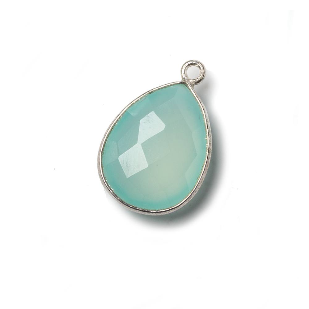 19x16mm Silver Bezel Aqua Chalcedony Pear Pendant 1 piece