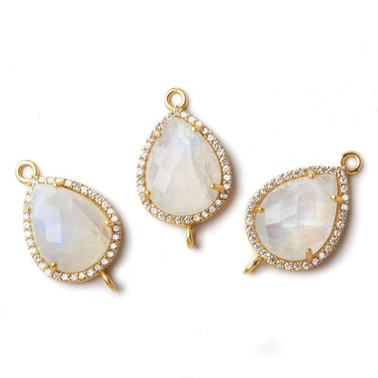 19x16mm Vermeil CZ Bezel Rainbow Moonstone Pear Connector 1 piece