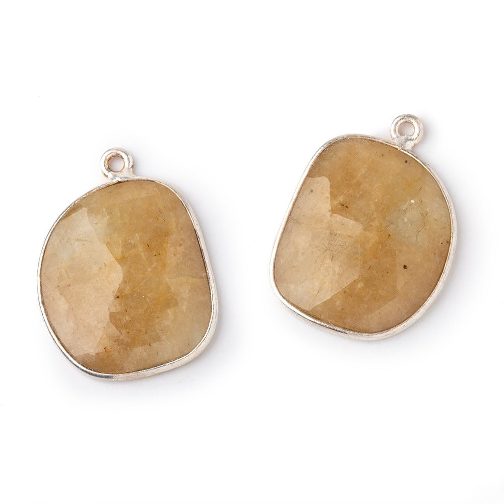 19x17mm .925 Silver Bezel Yellow Beryl Faceted Freeform Set of 2 Pendants