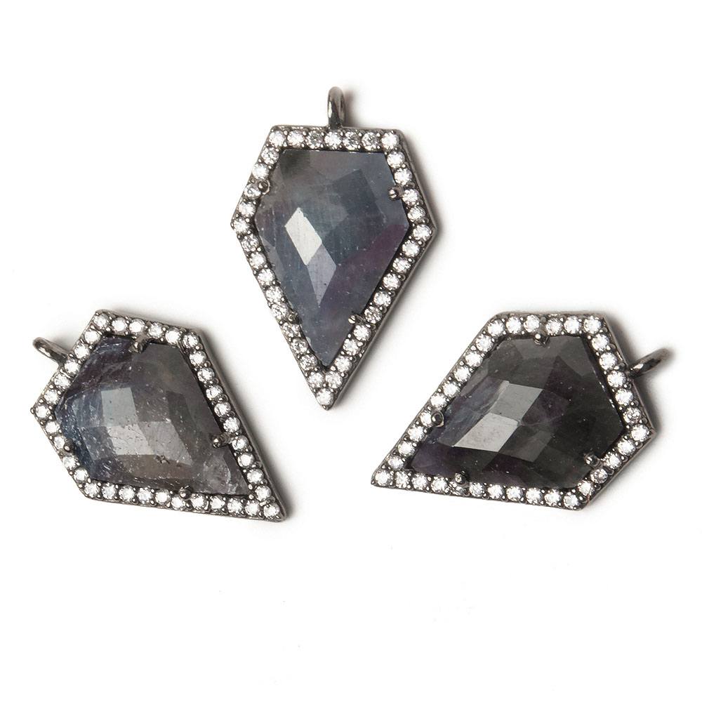 19x17mm Black Gold Bezel White CZ and Blue Sapphire Modified Shield Pendant 1 focal piece