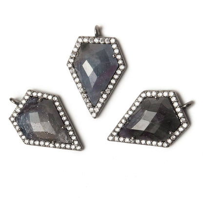 19x17mm Black Gold Bezel White CZ and Blue Sapphire Modified Shield Pendant 1 focal piece