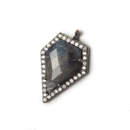 19x17mm Black Gold Bezel White CZ and Blue Sapphire Modified Shield Pendant 1 focal piece