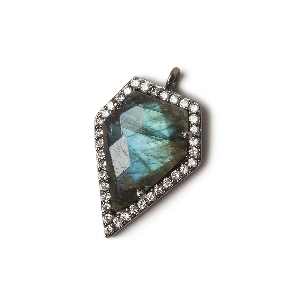 19x17mm Black Gold Bezel White CZ and Labradorite Modified Shield Pendant 1 focal piece