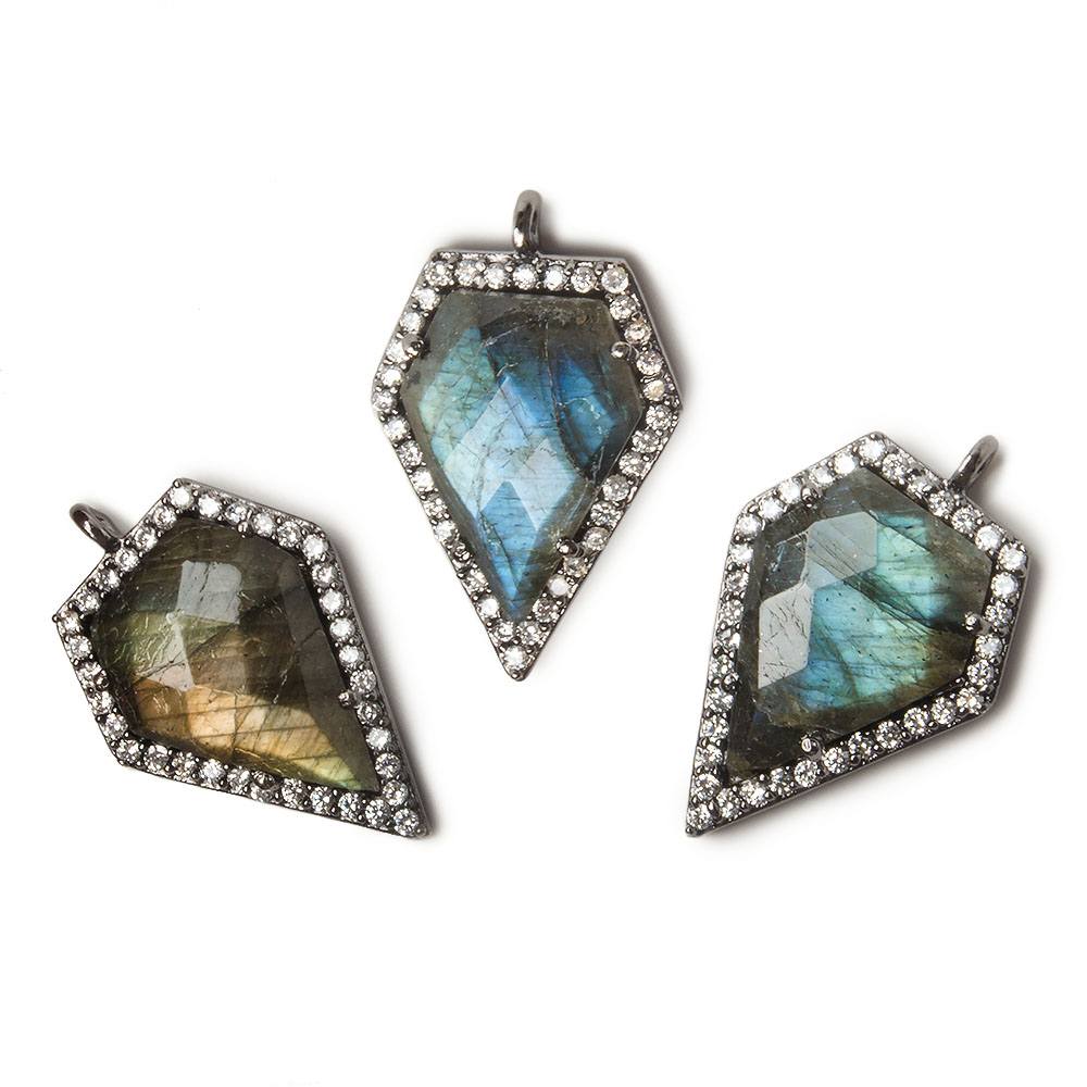 19x17mm Black Gold Bezel White CZ and Labradorite Modified Shield Pendant 1 focal piece