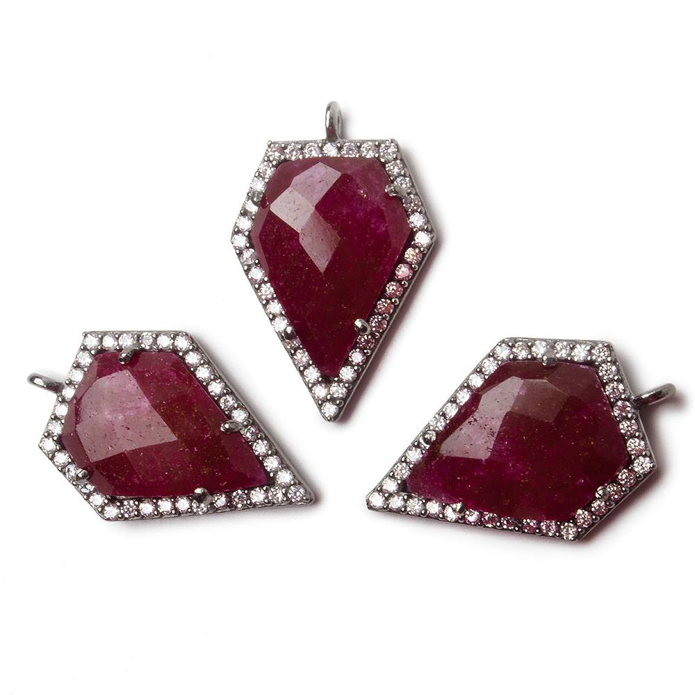 19x17mm Black Gold Bezel White CZ and Ruby Modified Shield Pendant 1 focal piece